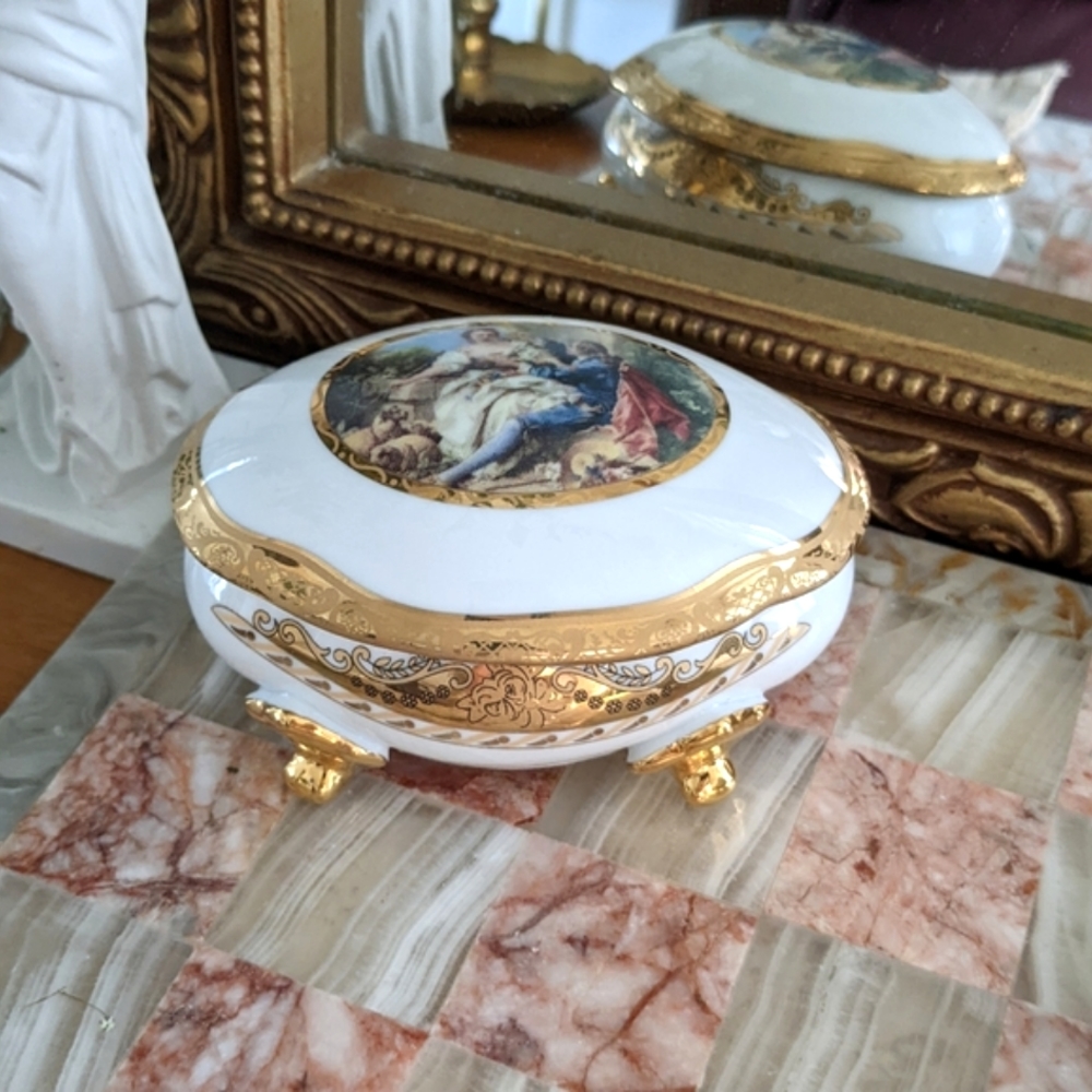 Royal Limoges France Porcelain Clawfoot Gold Box